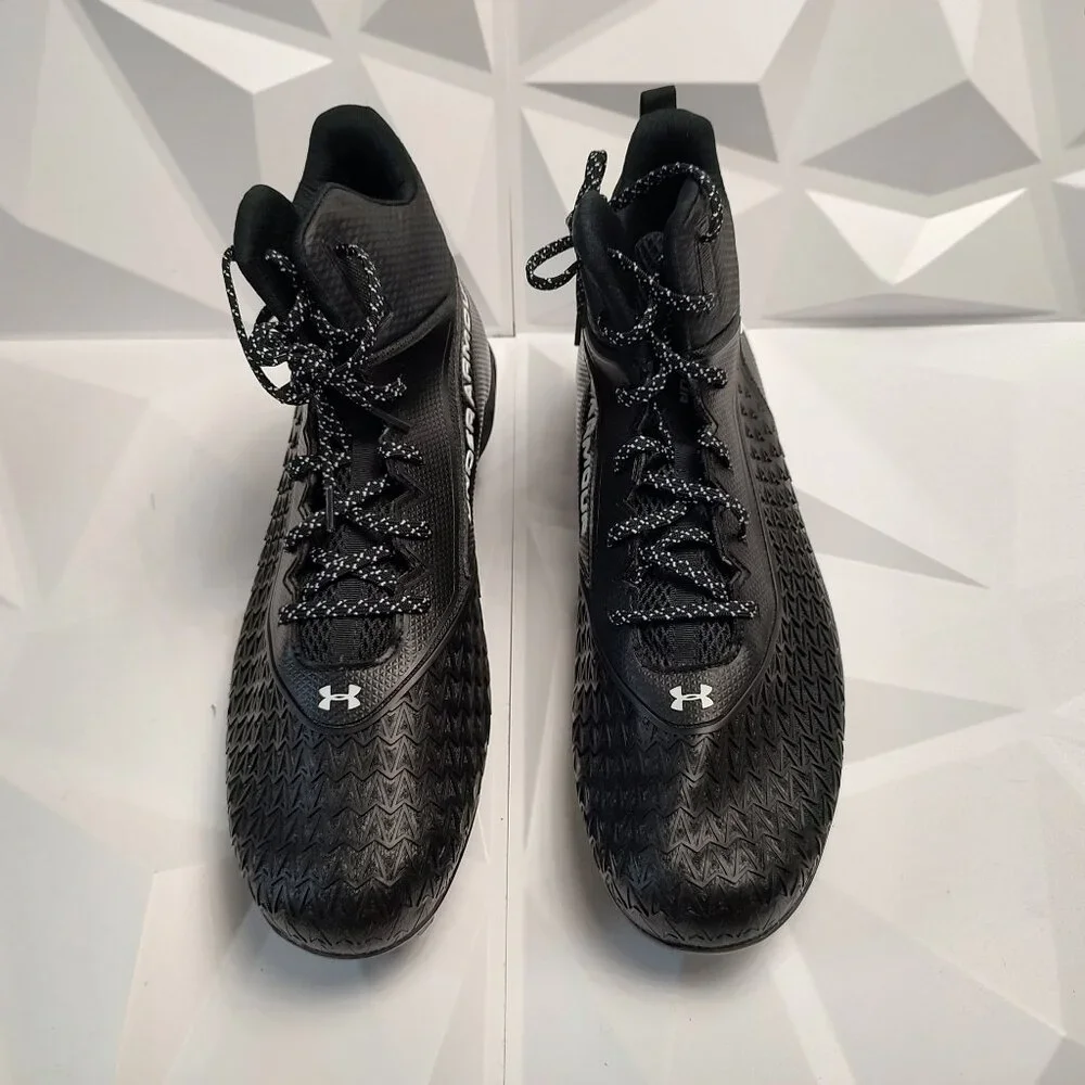 Under Armour Mens Football Cleat 16 Black Green Shoe Lacrosse Spine Hammer - Picture 3 of 9